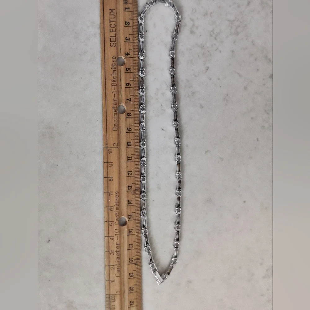 Elegant Sterling Silver and Cubic Zirconia Station Necklace - Picture 7 of 16